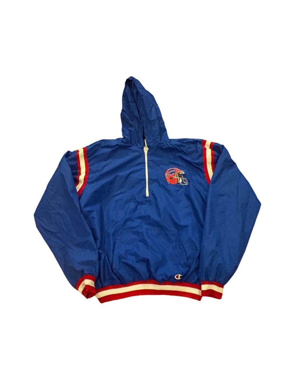 Vintage 90s Champion Buffalo Bills 1/4 Zip NFL Hooded Windbreaker Jacket 2XL